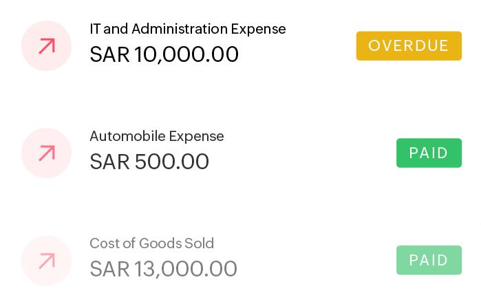 Summary of payables with their amount and status