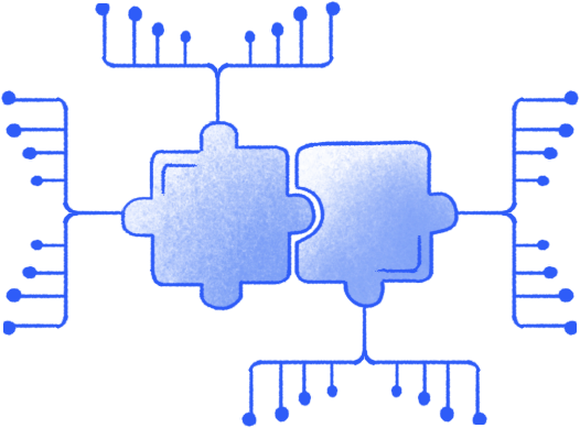 Illustration of Zoho Writer's integration with apps within the Zoho ecosystem and third-party business apps and digital signature services
